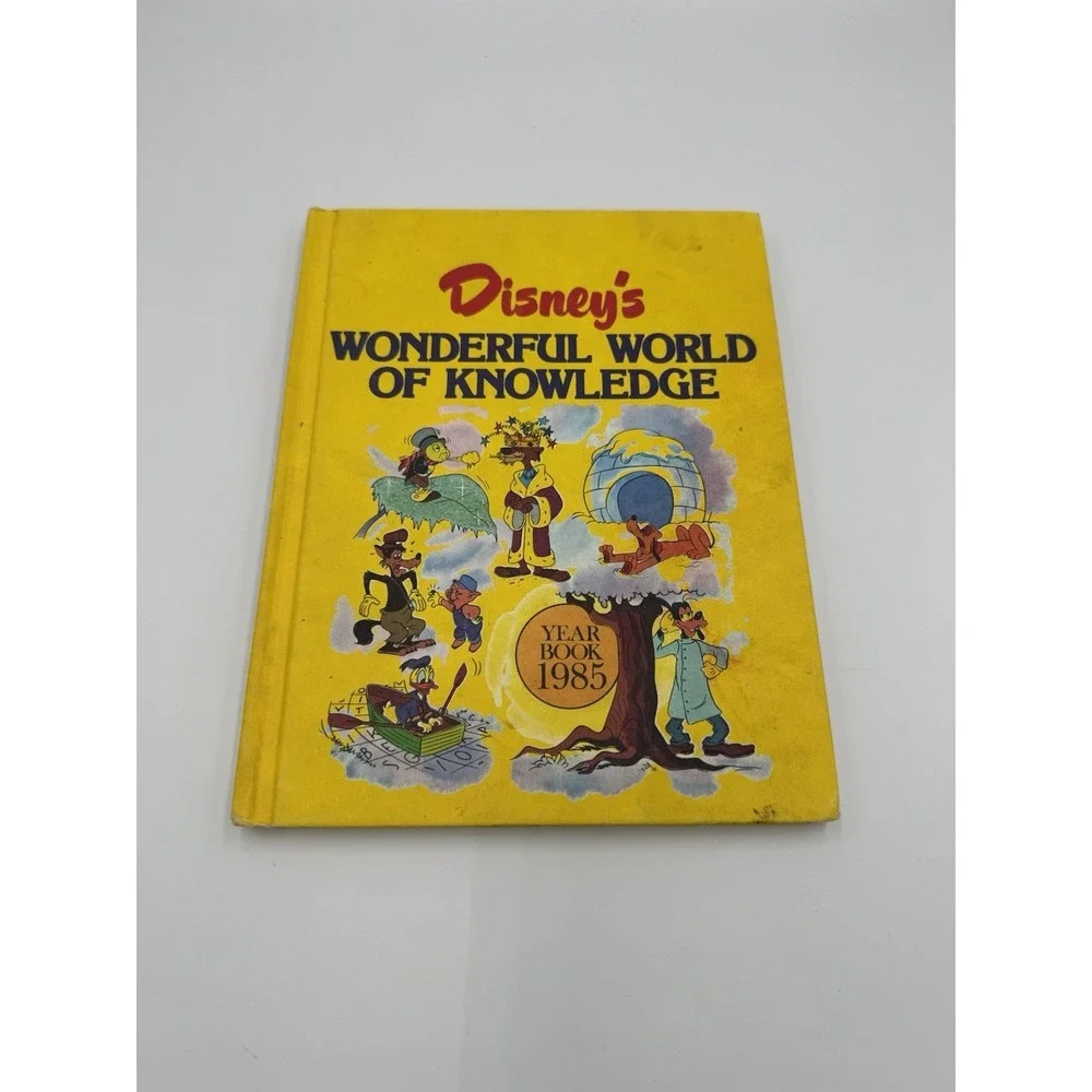 Vintage Disney Yellow 'Wonderful World of Knowledge' Illustrated Year Book 1985